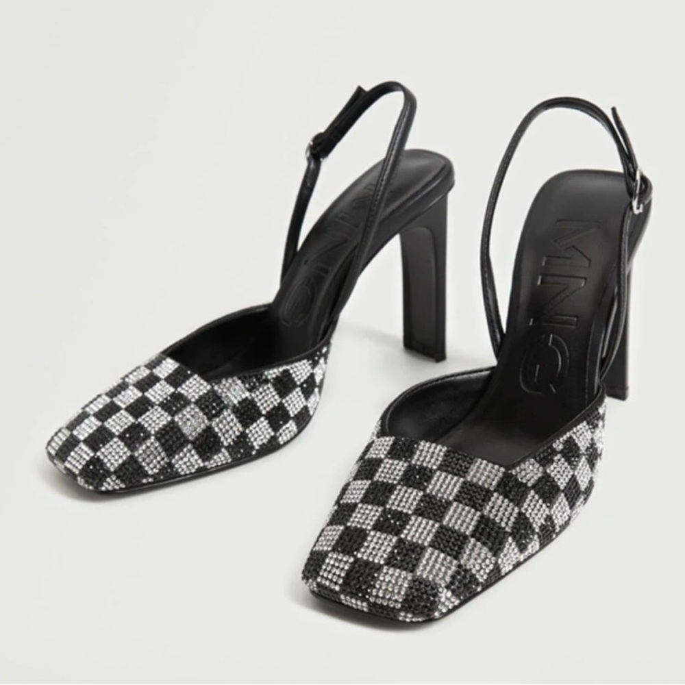 MANGO Crystal sling back shoes in Black/Silver